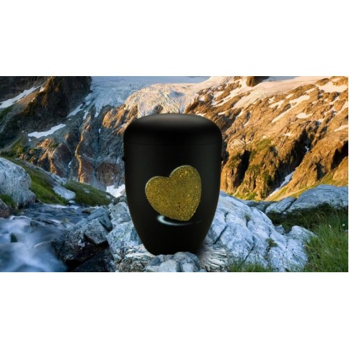 Biodegradable Cremation Ashes Funeral Urn / Casket - BLACK with RELIEF HEART Design